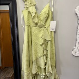 Mac Duggal Light Green Dress with Gold Accents